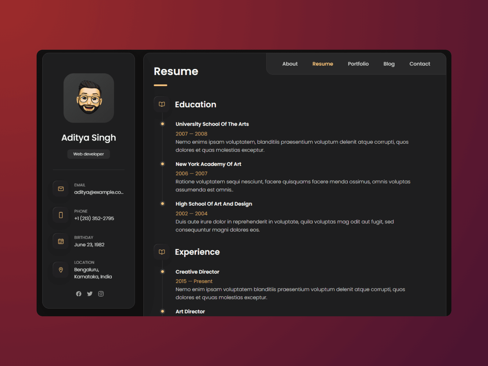 Aditya Singh Portfolio hover preview