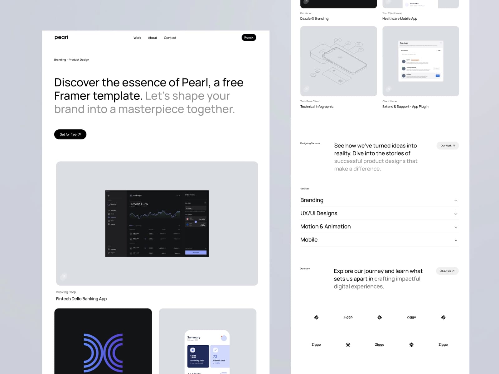 Pearl — Free Framer Creative Portfolio hover preview